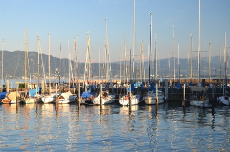 Picturesque marina of Lindau on Lake Bodensee, Germanyのeditorial素材