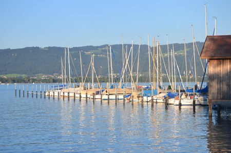 Picturesque marina of Lindau on Lake Bodensee, Germanyのeditorial素材