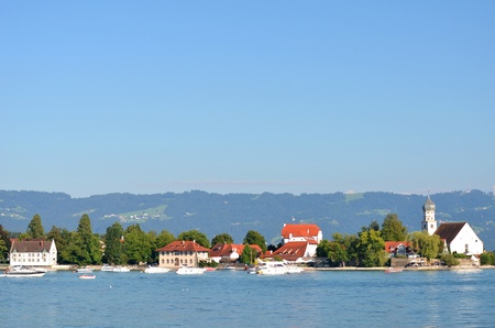 Picturesque view on Wasserburg on Lake Bodensee, Germanyの写真素材