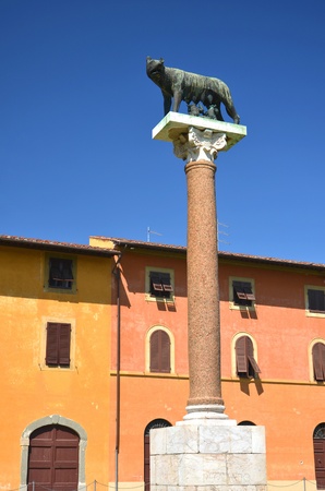 The statue of she-wolf on Square of Miracles in Pisa, Italyの写真素材