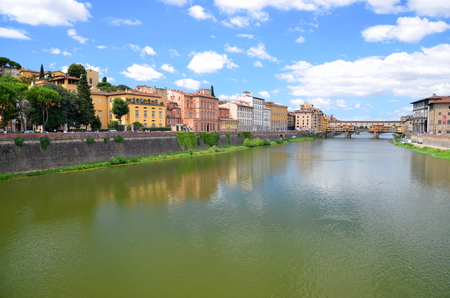 Ponte Vecchio over Arno River in Florence, Italyの写真素材