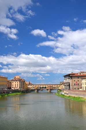 Ponte Vecchio over Arno River in Florence, Italyの写真素材