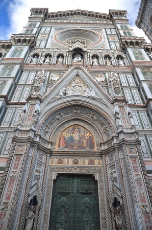 Spectacular view of famous marble cathedral Santa Maria del Fiore in Florence, Italyの写真素材