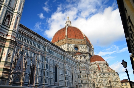 Spectacular view of famous marble cathedral Santa Maria del Fiore in Florence, Italyの写真素材