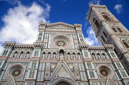 Spectacular view of famous marble cathedral Santa Maria del Fiore in Florence, Italyの写真素材