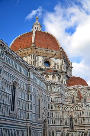 Spectacular view of famous marble cathedral Santa Maria del Fiore in Florence, Italyの写真素材