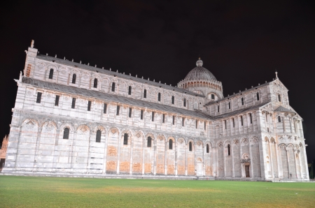 The famous cathedral on Square of Miracles by night in Pisa, Italyの写真素材