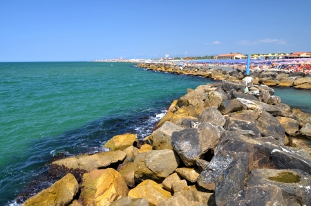 Picturesque view on beautiful beach in Marina di Pisa, Tuscany in Italy の写真素材