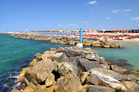 Picturesque view on beautiful beach in Marina di Pisa, Tuscany in Italy の写真素材