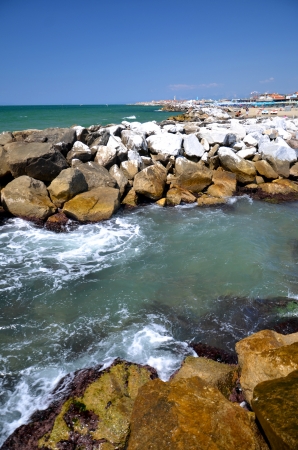 Picturesque view on beautiful beach in Marina di Pisa, Tuscany in Italy の写真素材