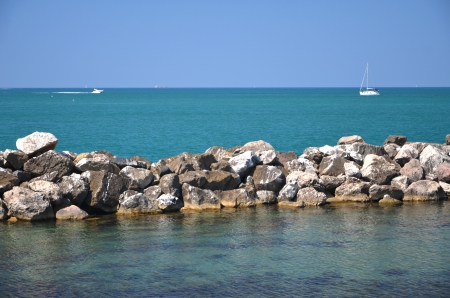 Picturesque view on beautiful beach in Marina di Pisa, Tuscany in Italy の写真素材