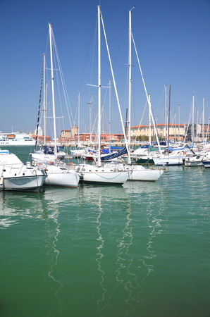 Yachts in marina in Livorno, Italyの写真素材