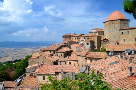 Spectacular landscape of the old town of Volterra in Tuscany, Italyの写真素材