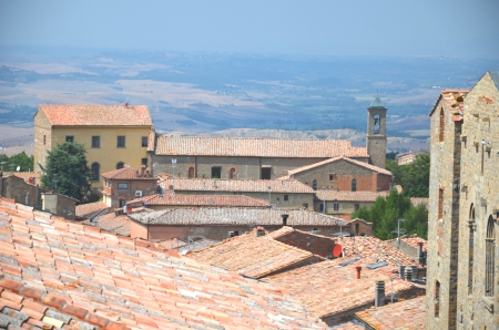 Picturesque view on historic buildings of Volterra in Tuscany, Italyの写真素材