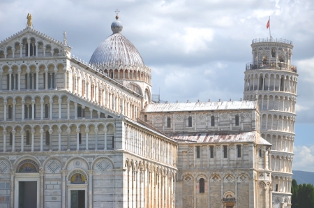 The famous Leaning Tower on Square of Miracles in Pisa, Tuscany in Italyの写真素材