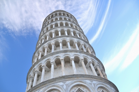 The famous Leaning Tower on Square of Miracles in Pisa, Tuscany in Italyの写真素材