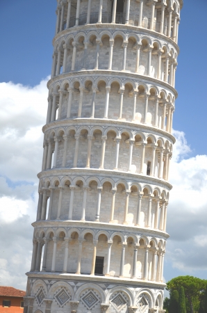 The famous Leaning Tower on Square of Miracles in Pisa, Tuscany in Italyの写真素材