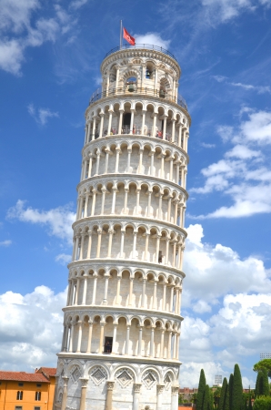 The famous Leaning Tower on Square of Miracles in Pisa, Tuscany in Italyの写真素材