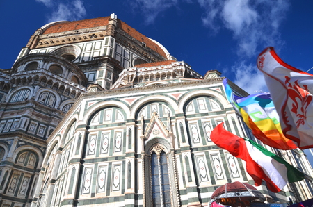 Impressive famous marble cathedral Santa Maria del Fiore in Florence, Italyの写真素材