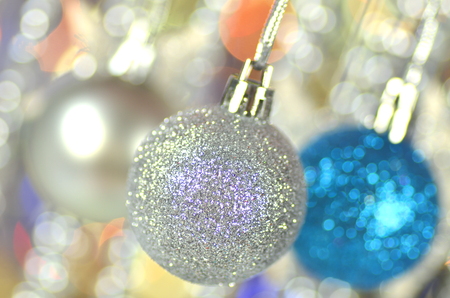 carnival decoration, colored balls on bokeh backgroundの写真素材