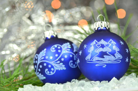 christmas decoration, Christmas balls against bokeh backgroundの写真素材