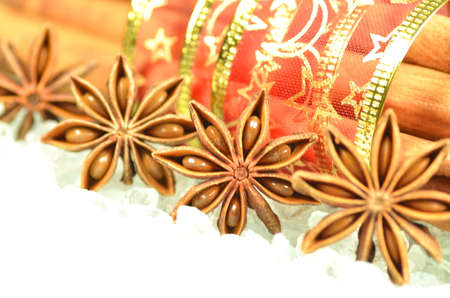 christmas spices, cinnamon sticks, anise starの写真素材