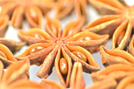 christmas spices, anise stars isolated on white background の写真素材