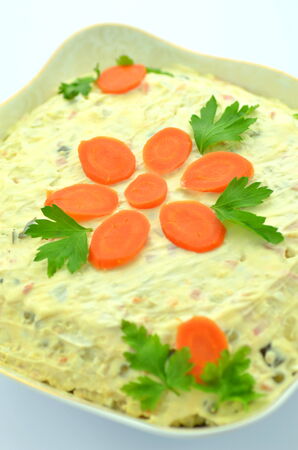 salad made of cooked vegetables in a bowlの写真素材