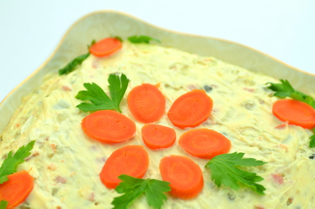 salad made of cooked vegetables in a bowlの写真素材