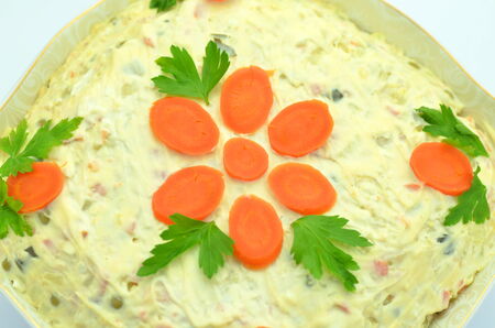 salad made of cooked vegetables in a bowlの写真素材