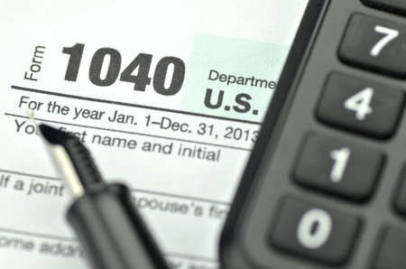 closeup of us tax formsの写真素材