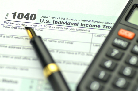 closeup of us tax formsの写真素材