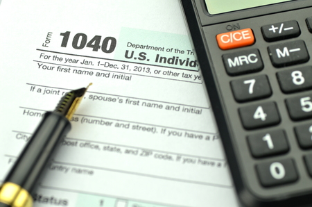 closeup of us tax formsの写真素材