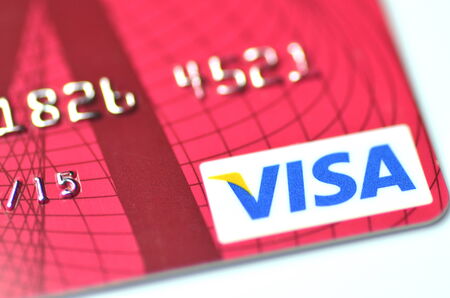 Closeup of VISA credit card isolated on white backgroundのeditorial素材