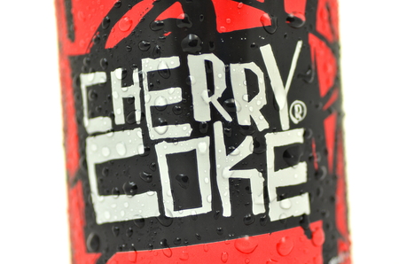 Can of Cherry Coke drink isolated on whiteのeditorial素材