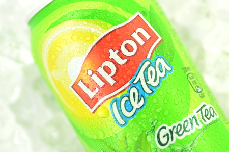 Lipton Ice Tea drink in a can isolated on white background  のeditorial素材