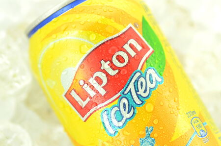 Lipton Ice Tea drink in a can isolated on white background  のeditorial素材