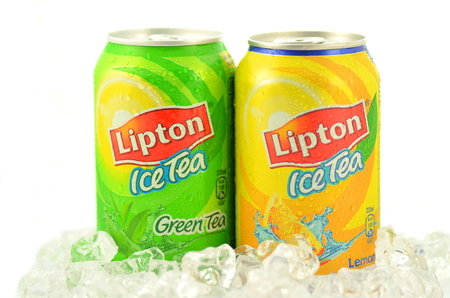 Cans of Lipton Ice Tea drink isolated on whiteのeditorial素材
