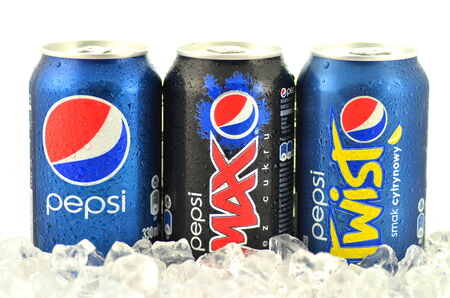 Can of Pepsi, Pepsi Max and Pepsi Twist drink on ice  のeditorial素材