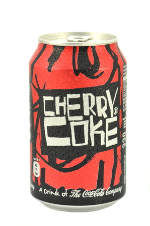 Can of Cherry Coke drink isolated on whiteのeditorial素材
