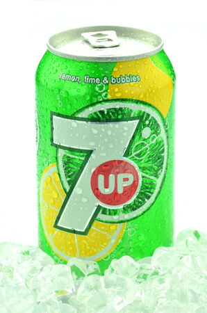 Can of 7 Up drink isolated on white 