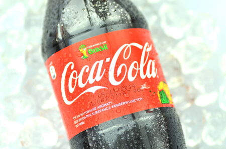 Bottle of Coca-Cola drink on iceのeditorial素材