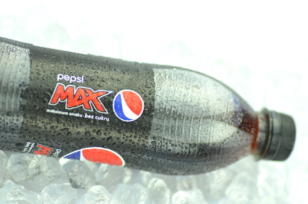 Bottle of Pepsi Max drink on ice cubesのeditorial素材