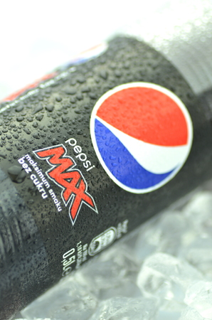 Bottle of Pepsi Max drink on ice cubesのeditorial素材