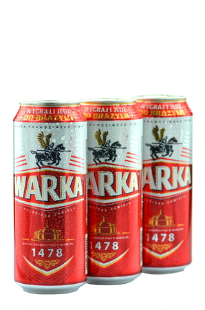 Warka lager beer isolated on white backgroundのeditorial素材
