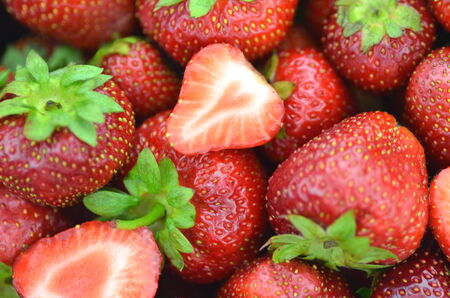 closeup of ripe, fresh and delicious strawberriesの写真素材