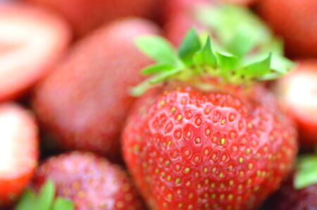 closeup of ripe, fresh and delicious strawberriesの写真素材