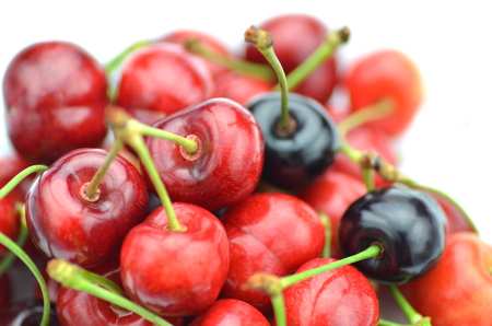 closeup of ripe, fresh and sweet cherriesの写真素材