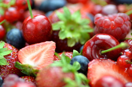 variety of soft fruits, strawberries, raspberries, cherries, blueberries, currantsの写真素材