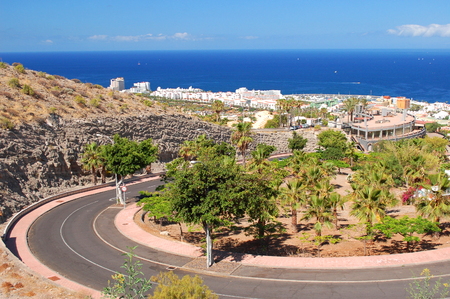 picturesque outstanding landscape of beautiful resort playa de las americas on tenerife, canary islands, spainの写真素材